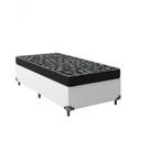 Cama Box Solteiro 88 Tecido Sintético Branco Com Colchão Espuma D20 - Tampo Preto 12cm Cama Box Solteiro 88 Tecido Sintético Branco Com Colchão Espuma D20 - Tampo Preto 12cm