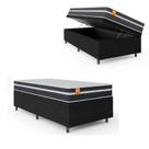 Cama Box Solteiro Baú Colchão Preto