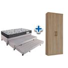 Cama Box Solteiro c/ 2 Aux + Armário Multiuso Margarida Rústico