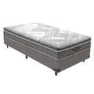 Cama Box Solteiro Cinza Colchão Ibiza Molas V-Tech Solteiro