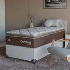 Cama Box Solteiro + Colchão Comfort Class Pillow Top 88x188 Marrom/suede Branco