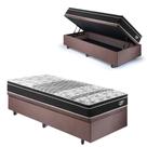 Cama Box Solteiro com Baú Suede Marrom 88x188 com Colchão GranSleep Ecoflex Molas Verticoil