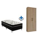 Cama Box Solteiro Conjugado Ortobom + Armário Multiuso Margarida Rústico