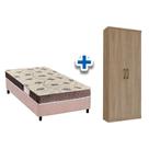 Cama Box Solteiro CRC + D28 Orthoflex + Armário Multiuso Margarida Rústico