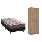 Cama Box Solteiro CRC + D33 Iso Ortobom + Armário Multiuso Margarida Rústico