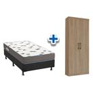 Cama Box Solteiro CRC + D33 Ortobom + Armário Multiuso Margarida Rústico