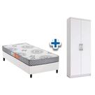 Cama Box Solteiro CRC + Pérola Polar + Armário Multiuso Margarida Branco Cama Box Solteiro CRC + Pérola Polar + Armário Multiuso Margarida Branco
