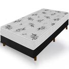 Cama Box Solteiro King Preta Colchão Castelar Branco Espuma D33 Bordado 96x203x57cm