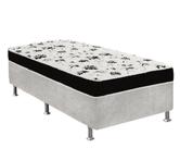 Cama Box Solteiro Suede Cinza + Colchão Solteiro Suede Preto Espuma 88x188x55