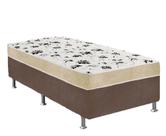 Cama Box Solteiro Suede Marrom + Colchão Solteiro Suede Bege Orto Molas Bonnel 88x188x55