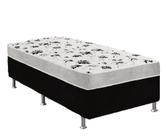 Cama Box Solteiro Suede Preto + Colchão Solteiro Suede Cinza Orto Molas Bonnel 88x188x55