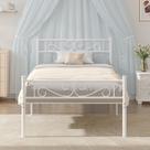 Cama Box Solteiro VECELO 14" de Metal com Cabeceira, Branco Off White