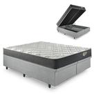 Cama Box Super King Baú Reforçada Cinza 193x203 + Colchão Adapto Molas Ensacadas