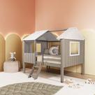Cama Cabana Teddi Casal Cinza Madeira Maciça