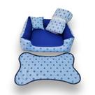 cama cachorro médio cama para pet até12kg cama + edredom e tapete ( azul coroinhas )