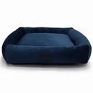 Cama caminha pet veludo enchimento fibra siliconada cachorro e gato quadrada veludo Cor:AzulTamanho:G