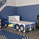 Cama Caminhão Solteiro Infantil Juvenil com Cabeceira Peseira Estampadas para Quarto Menino - Azul