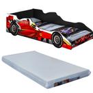 Cama Carro Infantil + Colchão Formula 1 Vermelho 100% MDF J&A Móveis