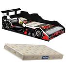 Cama Carro Infantil Formula 1 Preto com Colchão juvenil 100% MDF Quarto