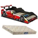 Cama Carro Infantil Formula 1 Vermelho com Colchão Juvenil 100% MDF Quarto