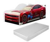 Cama Carro Infantil Quarto Menino Criança Montessoriana Mcqueen Herois Com Colchão