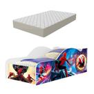 Cama Carro Solteiro com Colchão Homem Aranha 197cm com Grade de Proteção