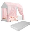 Cama Casa Infantil Crystal Montessoriana Com Voal Rosa Quarto Meninas Docel Baby Com Colchão Castelo Princesa
