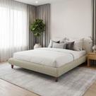 Cama Casal Base Box Pés de Madeira 156cm Otto P05 Linho Bege Escuro - Lyam Decor