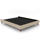 Cama Casal Base Box Pés Madeira 148cm Suném P05 Linho Bege - Lyam Decor