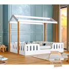 Cama Casal Casinha Montessoriana Ágatha com Colchão - Branco/mel