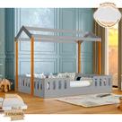 Cama Casal Casinha Montessoriana Ágatha com Colchão D28 Cinza/mel Incluso Luminária