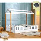 Cama Casal com Colchão D28 Casinha Montessoriana Ágatha Branco/amêndoa Incluso Lousa Mágica