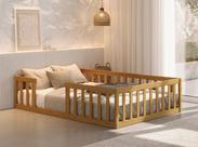 Cama Casal de Chão Montessoriana Infantil Madeira Resistente com Grades