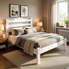 Cama Casal Esmeralda com Colchão Madeira Maciça Branco Repleta Cama Casal Esmeralda com Colchão Madeira Maciça Branco Repleta