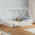 Cama Casal Infantil Montessoriana Branco Madeira Casa com Estrado Ravi Cama Casal Infantil Montessoriana Branco Madeira Casa com Estrado Ravi
