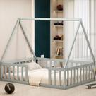 Cama Casal Infantil Montessoriane Valentina Com Grade Cinza