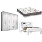 Cama Casal Invicta + Colchão Ortobom D33 + Guarda Roupa Master 8.6 Branco