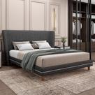 Cama Casal King Base Box Pés Madeira 203cm Suném P05 Linho Cinza Escuro - Lyam Decor Cama Casal King Base Box Pés Madeira 203cm Suném P05 Linho Cinza Escuro - Lyam Decor