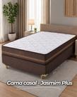 Cama casal Padrão Molas Ensacadas Brinde 2 Travesseiros Conjunto Box Jasmim Plus Com lateral no tecido Veludo Sleep Colchão
