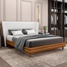 Cama Casal Queen Base Box Pés Madeira 168cm Suném P05 material sintético Whisky Bouclê Cru - Lyam Decor