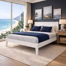Cama Casal Queen Size 1,60 Madeira Maciça Natural Cabeceira Cor:Freijó