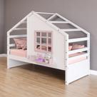 Cama Casinha com Janela Madeira Maciça Branco/ Rosa Housin