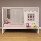 Cama Casinha Cortina Madeira Branco/Rosa Cama Casinha Cortina Madeira Branco/Rosa