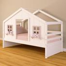 Cama Casinha dos Sonhos Madeira Maciça Branco/ Rosa Housin Cama Casinha dos Sonhos Madeira Maciça Branco/ Rosa Housin