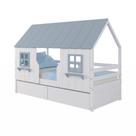 Cama Casinha Encantada 2 Gavetas Madeira Maciça Branco e Azul Housin Cama Casinha Encantada 2 Gavetas Madeira Maciça Branco e Azul Housin