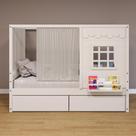 Cama Casinha Gavetas Cortina Madeira Branco