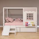 Cama Casinha Gavetas Escorregador Madeira Branco-Rosa Cama Casinha Gavetas Escorregador Madeira Branco-Rosa