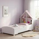 Cama Casinha Infantil 90x190 Branca com Telhado Rosa e Prateleiras em MDP Quarto Infantil Nichos Decorativos para Meninas Cama Casinha Infantil 90x190 Branca com Telhado Rosa e Prateleiras em MDP Quarto Infantil Nichos Decorativos para Meninas