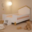 Cama Casinha Infantil Solteiro Montessoriana Ayla com Escadinha Branca, em MDF