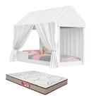 Cama Casinha Montessoriana Solteiro com Colchão Incluso e Cortina Voal Branco Cama Infantil Montessoriana Completa Cama Casinha Montessoriana Solteiro com Colchão Incluso e Cortina Voal Branco Cama Infantil Montessoriana Completa